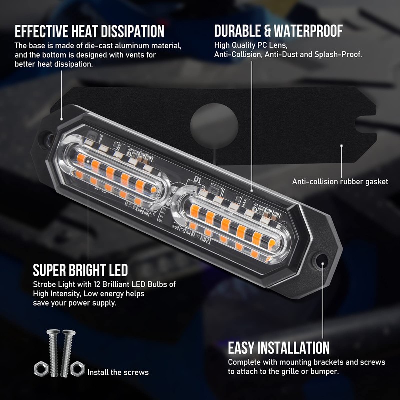 1PC Pack, Amber Led Grille Lights for Trucks, 12 Amber