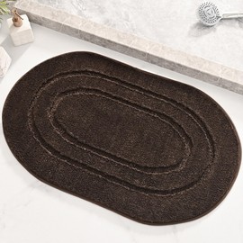 Lifup Bathroom Rugs Oval Non-Slip Shaggy Bath Mats, Soft and Absorbent Microfiber Bath Carpet for Bathroom Floor Brown 16" x 24"
