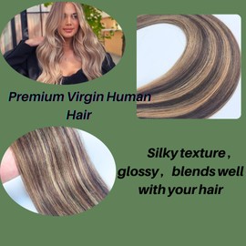 Brown Blonde Tape in Hair Extensions Human Hair Seamless Hair Extensions Tape in Real Human Hair 16 Inch
