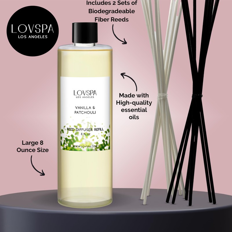 LOVSPA Reed Diffuser Oil Refill/Vanilla & Patchouli, Large 8oz +