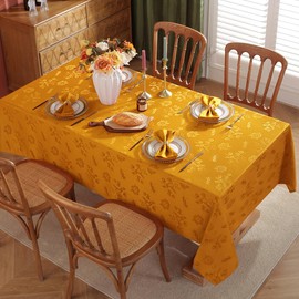 SASTYBALE Fall Tablecloths for Rectangle Tables 60 x 84 Inches, Amber Jacquard Thanksgiving Table Cloth, Wipeable Anti-Wrinkle Polyester Table Covers for Harvest Party Holiday Dining Decor