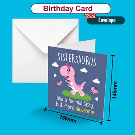 Papa Prints Sister Birthday Cards for Her Funny Sister Card Sistersaurus Sister birthday card from brother Funny Birthday Gifts for Sister Card (145 x 150 mm) with White Envelope