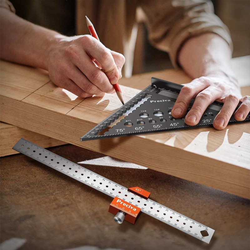 Woodworking Set Square Tool, Preciva 7inch Metric Triangle Ruler 12inch