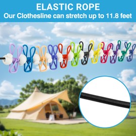 Retractable Travel Clothesline - Glow in The Dark Portable Clothes Line - 12ft/4m Camping Clotheslines for Outside, Hotel Room or Cruise - Laundry Line, Clothes Drying Line, Clothing Line Outdoor