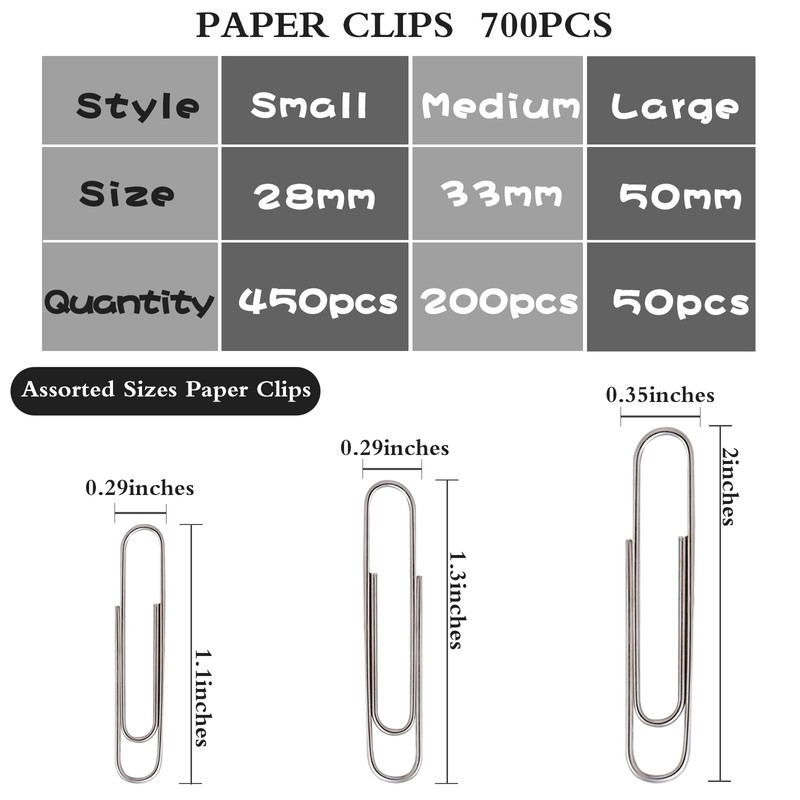 700pcs Paper Clips Assorted Sizes Large (700PCS)