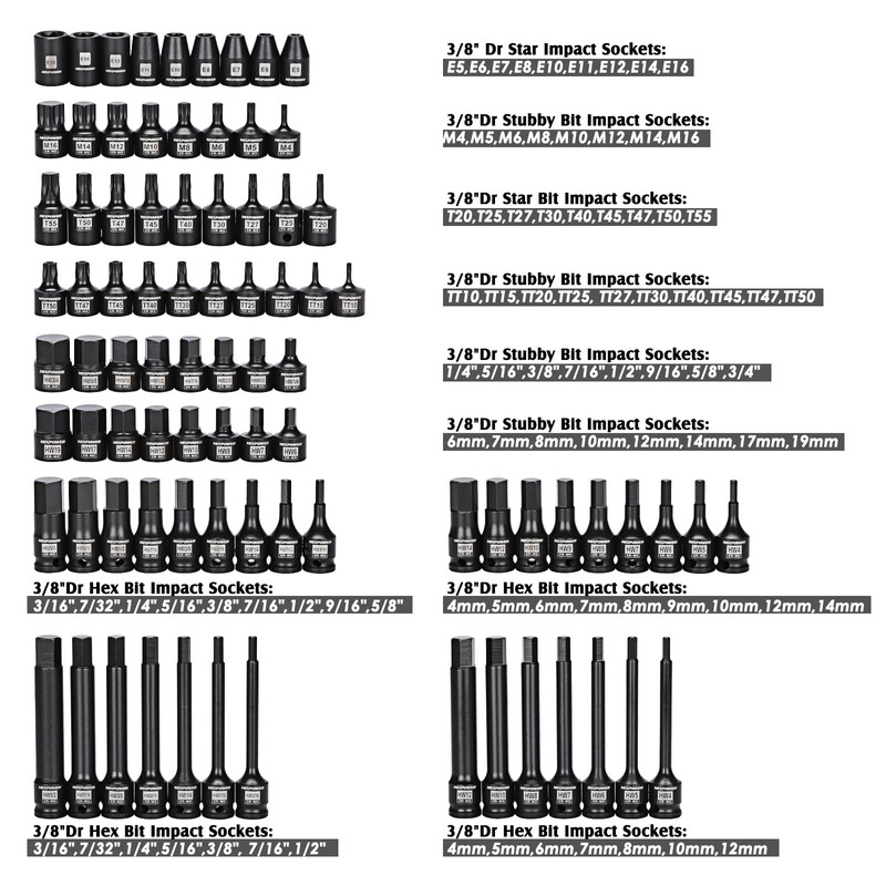 MIXPOWER 3/8" Drive Master Hex Bit Impact Socket Set, Solid