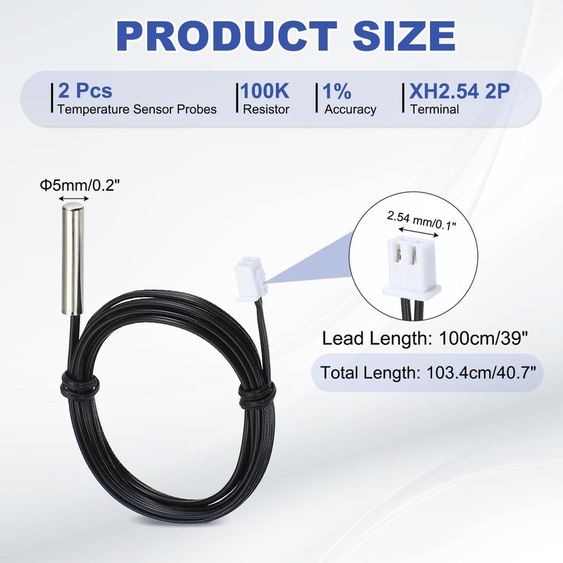 PATIKIL 100K NTC Temperature Sensor, 2 Pcs 39 Inch 1%
