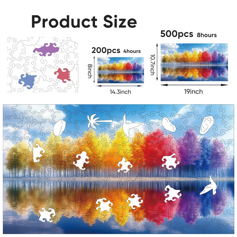 Wooden Jigsaw Puzzles for Adults Rainbow Forest Lake 200 Pieces