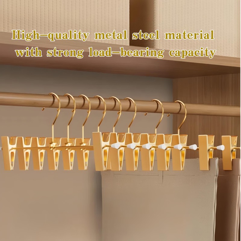 Fazanwey Gold Pants Hangers with 2-Adjustable Clip,Skirt Hangers Metal Clip
