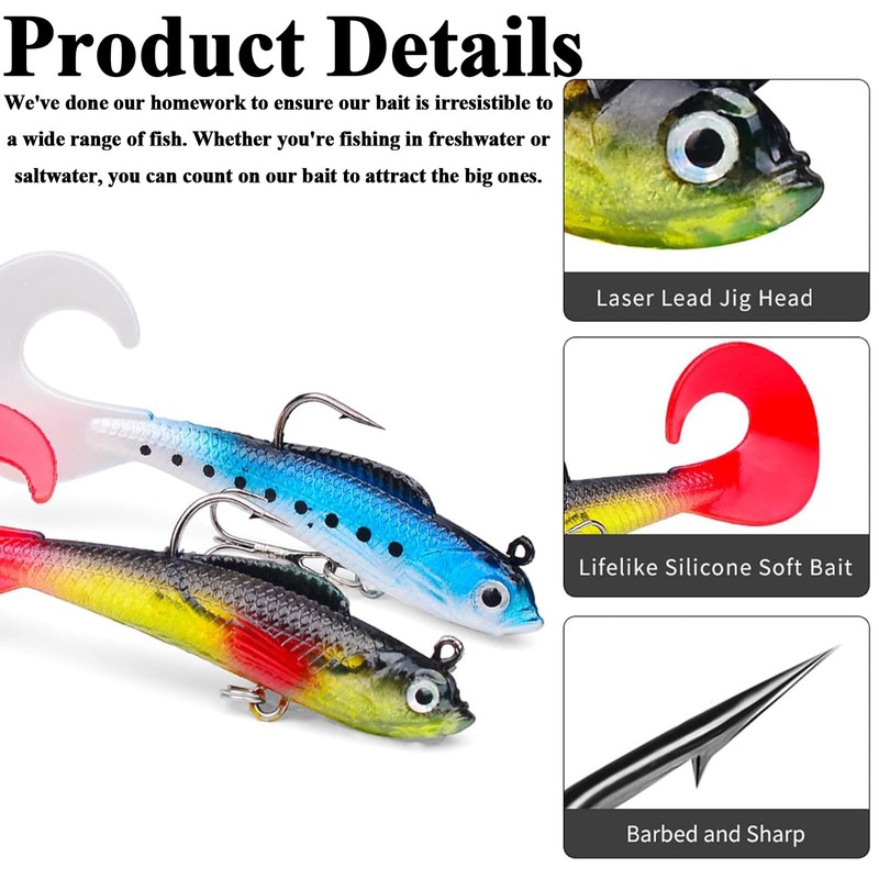 6 Pcs Fishing Lures Bait with Hooks, Pike Lures with