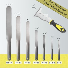 958-G01 Streamline Caulk Spatula 7-Piece Set，Purpose Caulking Tooling Widths from 3/8” to 1-1/2”, Caulking Spatula Tool Set，With 3” Putty Knife for Combined Use