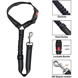 Dog Seat Belts For Cars - Dog Car Harness Adjustable - Headrest Dog Car Seat Belt Restraint Puppy - Elastic Pet Dog SeatBelt harness - Strong Leads Harness for Dogs Cats and Pets (BLACK)