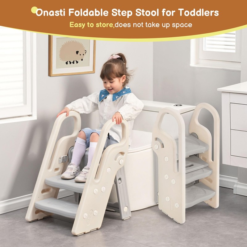 Onasti Foldable Step Stool for Bathroom Sink, Adjustable 3 Step