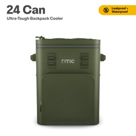 RTIC 24 Can Ultra-Tough Backpack Cooler, Insulated, Waterproof, Leakproof, Portable, Floating Bag for Beverage, Drink, Lunch, Outdoor, Beach, Car, Camping, Picnic, Fishing, Boat, 14L, Olive