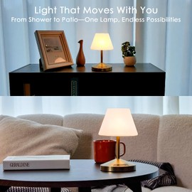 OUTON OUTON Rechargeable LED Shower & Table Lamp, Waterproof, USB Output, Stepless Dimming, 3 Colors, Power Indicator, Memory Function, Battery Operated Light for Home, Bathroom, Patio & Outdoor (Gold)