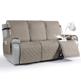 VANSOFY Waterproof Recliner Couch Covers, Sofa Covers 1-Piece Washable Reclining Sofa Cover Non-Slip Furniture Protector with Elastic Straps Pocket for Dogs, Pets(Khaki,3 Seater)