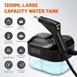 SRGARH Pressurized Handheld Steam Cleaner, Portable Steamer for Cleaning with 1.2L Large Tank, 15s Fast Heat-Up, 6-Level Adjustable, Powerful Steam Cleaner for Home, Car, Kitchen, Tile, Grout(black)