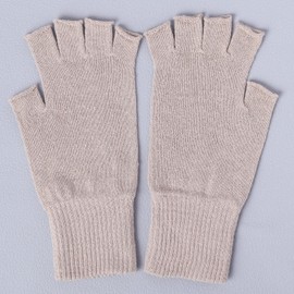 fivebear fb40053 Women's Hand Warmer, Silk Gloves, Fingerless, Night Gloves, 100% Silk, Made in Japan, oatmeal