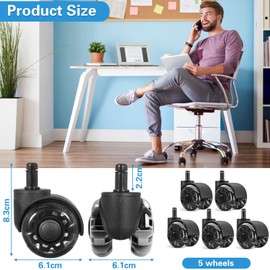 SaiXuan 5 x Desk Chair Wheels, 11 x 22 mm Office Chair Wheels, 360° Rotatable, Quiet and No Scratches, for Office Chairs on Hard Floors, Parquet, Carpets and Laminate, No Floor Protection Required