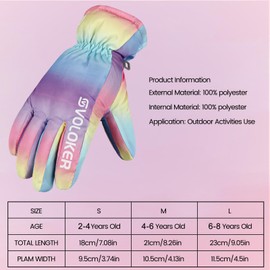 JUPSK Kids Winter Ski Gloves Waterproof Anti Slip Plush Thermal Snowboard Colorful Gloves for Children Girls and Boys Age 2-4