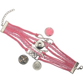 Bracelet, Pink Ribbon Rose Snab Button Faux Vegan Leather Bracelet +Gift Bag