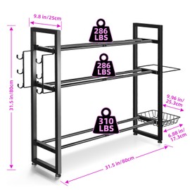 laapee 3-Tier Dumbbell Rack with 882 LBS Capacity, Multi-Purpose Weight Rack for Home Gym with Shelf and Movable Hooks, Weight Holder and Home Gym Storage Organizer for Dumbells Kettlebells Yoga Mat