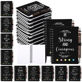 Kosiz 20 Pcs/ 10 Set Christian Gifts Bulk Prayer Journal Scripture Notebook Bible Verse Pen Religious Spiral Notebook with Sticky Notes Christmas Church Gifts for Women Men Bible Study Groups (Black)