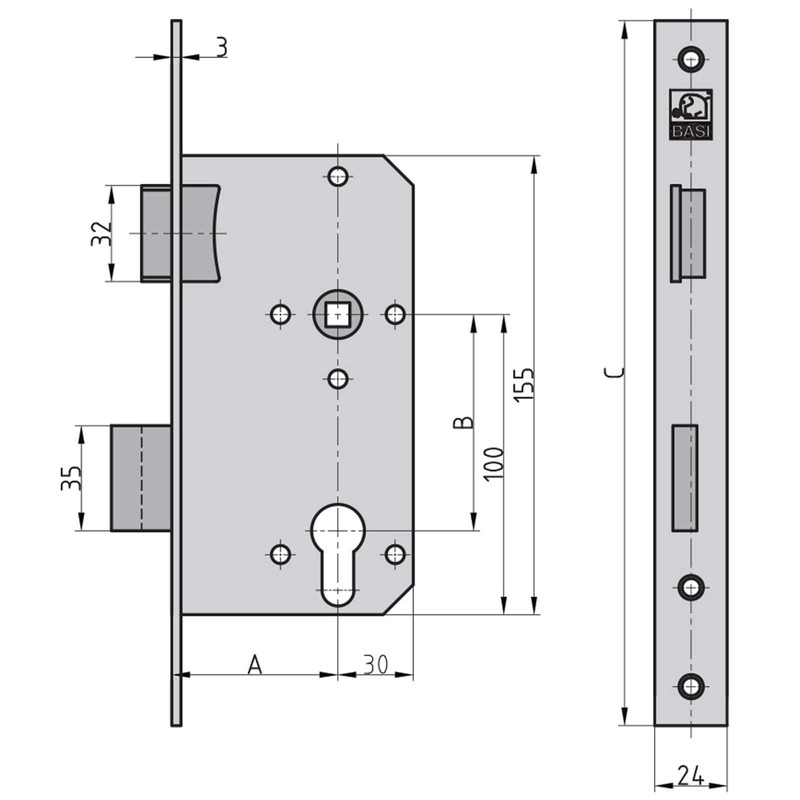 Basi 9250-5522 Mortise Room Door Lock Silver, Multicoloured