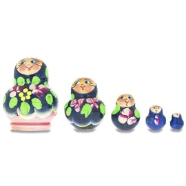 BestPysanky Set of 5 Miniature Blue Floral Nesting Dolls 1.75 Inches