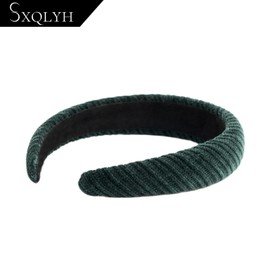 SXQLYH Headband, Padded Corduroy, Women's Headband, Thick Hair Band, Headbands, Soft Corduroy Hair Band, Padded Hair Band, Comfortable Headbands for Women and Girls (Deep Green)