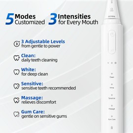 SEIGA Sonic Electric Toothbrush for Adults,Rechargeable Toothbrush with 5 Modes & 3 Intensities,Wall Mount, 2-Minute Timer,IPX7 Waterproof,Travel Electric Toothbrush with 60-Day Battery Life
