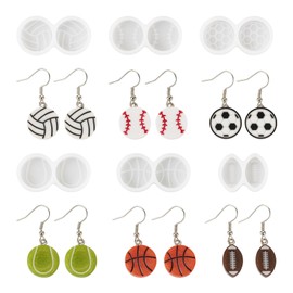 Craftdady 6Pcs Sport Ball Cabochon Silicone Molds Rugby Tennis Basketball Baseball Resin Casting Molds for Epoxy Resin Crafts DIY Keychain Jewelry Making Supplies