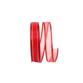 Reliant Ribbon 25205-065-03J Sheer Satin Edge Metallic Ribbon, 5/8 Inch X 25 Yards, Red