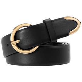 XZQTIVE Women's Leather Belts for Jeans Pants Dresses Fashion Ladies Black Belt with Gold Buckle