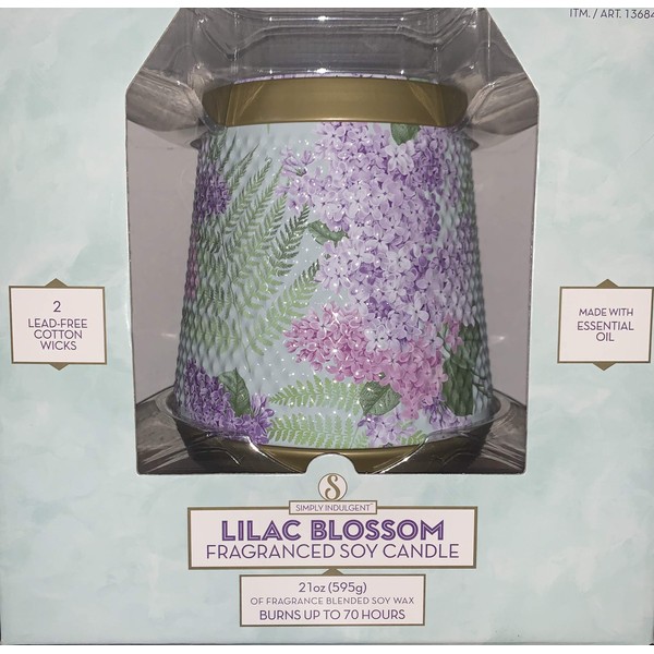Simply Indulgent Lilac Blossom Fraganced Soy Candle 21oz (Burns up to 70 Hours)