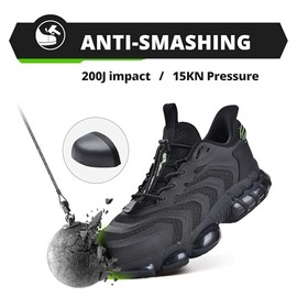 SUADEX Hands Free Slip On Steel Toe Shoes Indestructible Steel Toe Sneakers Lightweight Arch Support Work Safety Shoes Puncture Proof Composite Toe Black