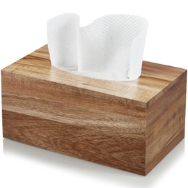 ALELION Rectangular Tissue Box Cover - Acacia Wood Rectangle Tissue Box Holder for Tabletop Night Stands Bathroom Office - Decorative Facial Cube Tissue Box Cover for Modern Farmhouse Decor