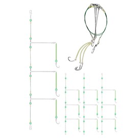 EWEIS 5 Pcs 3 in 1 String Fishing Hook,Pre-Tied Fishing 3 Hooks Set with Anti-Tangle Steel Leader Line,Bait Rig with Quick Swivels Snaps and Luminous Beads,Carbon Steel Saltwater Fishing Hooks (15#)