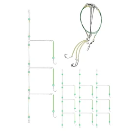 EWEIS 5 Pcs 3 in 1 String Fishing Hook,Pre-Tied Fishing 3 Hooks Set with Anti-Tangle Steel Leader Line,Bait Rig with Quick Swivels Snaps and Luminous Beads,Carbon Steel Saltwater Fishing Hooks (15#)