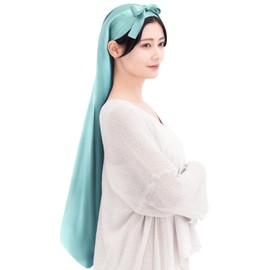 COCOSILK 100% Silk Nightcap for Long Hair, Tubular, Front Tying Ribbon, green