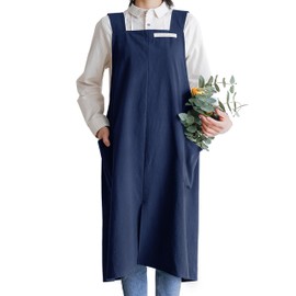 HANEE Cotton Aprons for Women and Men | Cross-Back Apron with Pockets (Navy Blue)