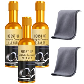 3 Pcs Catalytic Converter Cleaner with 2 Car Cleaning Towels, Boost Up Catalytic Convertor Cleaner, Auto Parts Engine, Exhaust System Pipe Carbon Removal Cleaning Media Treatment Additive Oil (120ml)