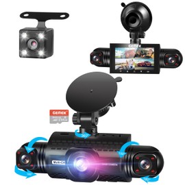 360 Degree View 4 Channel Dash Cam Front and Rear Inside Left Right, GEMEK Dash Camera for Cars FHD 1080P Free 64GB TF Card, Multi-Ch Dash Camera for Cars,Night Vision, 24H Parking Mode