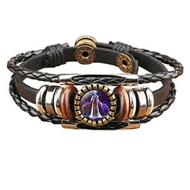 Retro 12 Zodiac Constellation Braided Bracelet Punk Adjustable Handwoven Rope PU Leather Chain Wrap Bracelet for Woman Man Friend Friendship Wrist Jewelry Birthday Gift-F Virgo