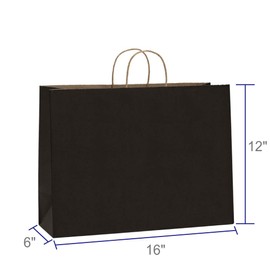 BagDream 100Pcs 16x6x12 Inches Kraft Paper Bags with Handles Bulk, Large Shopping Bags for Gifts, Grocery, Merchandise, Party Favor, Take-out, Recycled Black Black Paper Sacks