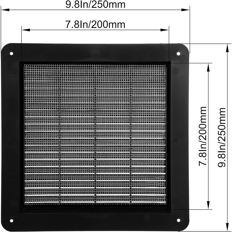 ECOPRO VENT 10" x 10'' Inch Black Square Ventilation Grille