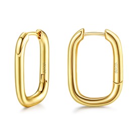 JeryWe Small Gold Oval Huggie Hoop Earrings for Women 925 Sterling Silver Hypoallergenic Earrings U-Shaped Geometric Huggie Earrings
