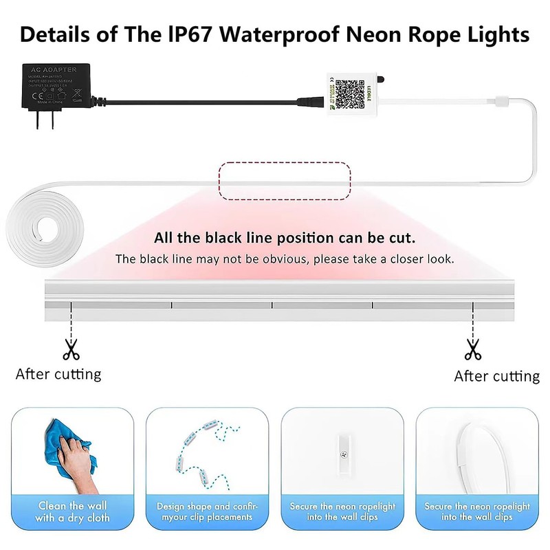 Neon Rope Lights, 50FT RGB Led Strip, Waterproof IP67, DIY