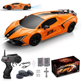 Remote Control Car RC Drift Car 1:16 Scale 4WD 18KM/H High Speed Model Vehicle 2.4GHz with LED Lights Spray Rubber Tire Racing Sport Toy for Adults Boys Girls Kids Gift 2Pcs Rechargeable Batteries
