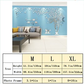 3D Tree Wall Stickers DIY Tree Bird Wall Decal Large Family Photo Frames Art Murals Tree Sticker for Living Room Bedroom Restaurant Home Decor(Silver Right,M:130 * 250cm)